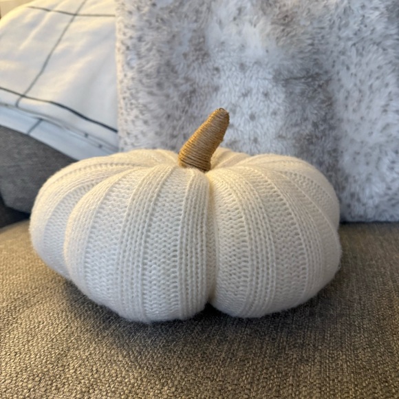 Hobby Lobby Cream Sweater Knit Stuffed Pumpkin Pillow - Picture 2 of 8